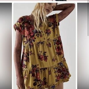 Free People Harper mini dress size Large floral corduroy tiered